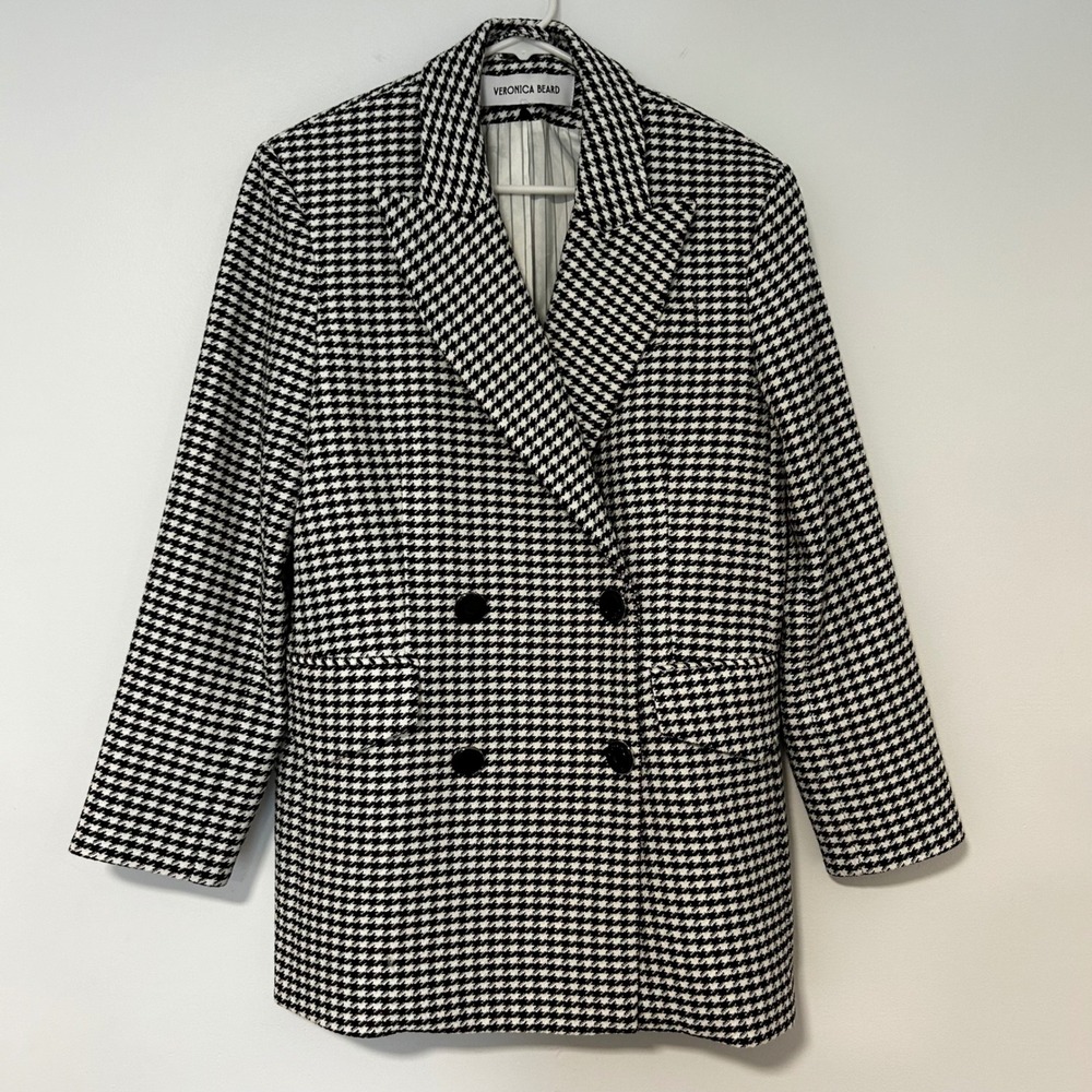 Veronica Beard Houndstooth Dickey Double Breasted Blazer Black White Women Large - Picture 5 of 13